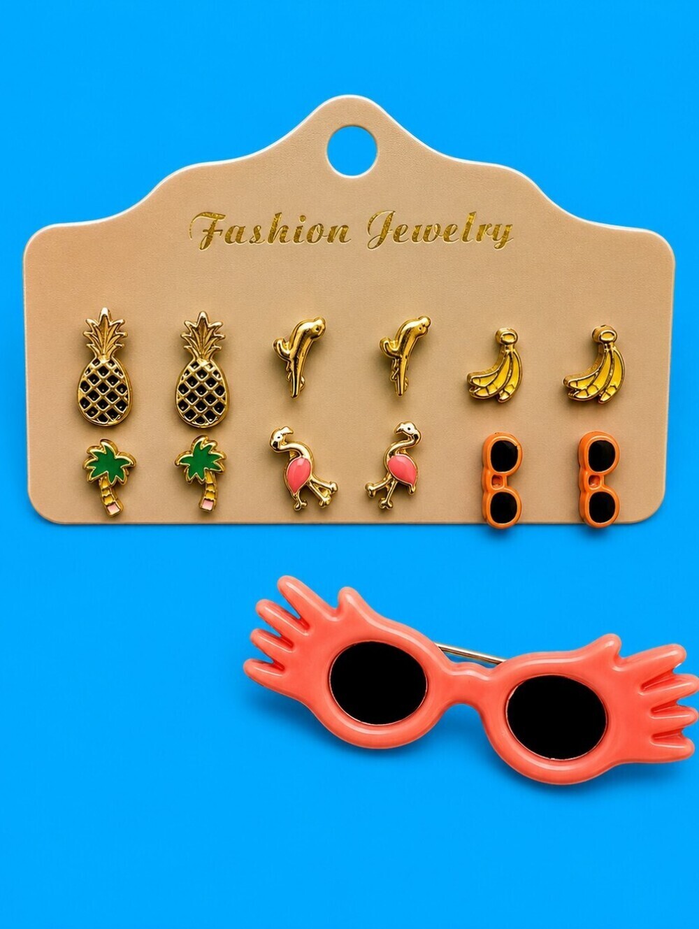 Vintage 1980s Summer Beach Theme Post Stud Earrings and Pin